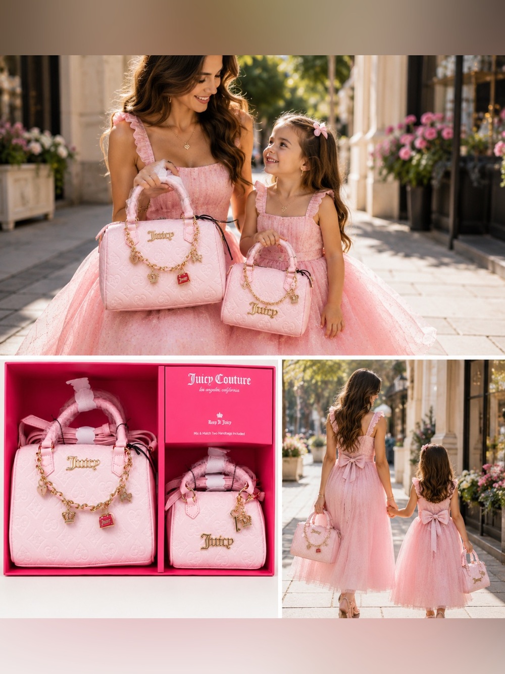 Juicy Couture Pink Kids Mini Handbag Duo with Gold Charms - Picture 7 of 11